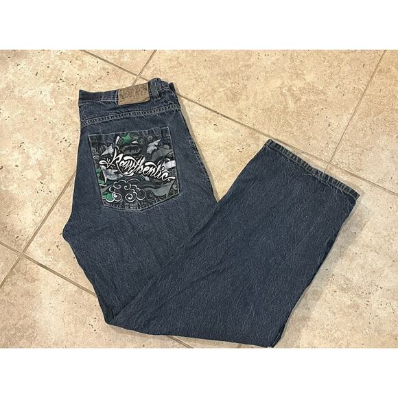 Vintage Y2K Ecko Unltd Denim Jeans Mens 36 Rhino Embroidered Baggy Wide Leg VTG - Picture 2 of 8